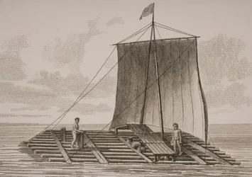 Un radeau en bois de balsa sud-américain, gravé par Thomas Milton (1743-1827) 1820